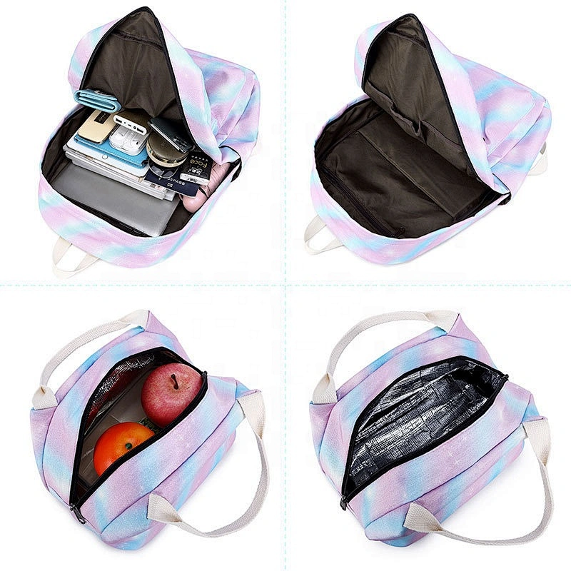 2020 Trending green strips 3 in One set school bags sets fancy teenage backpack lunch bag pencil case wallet for girls