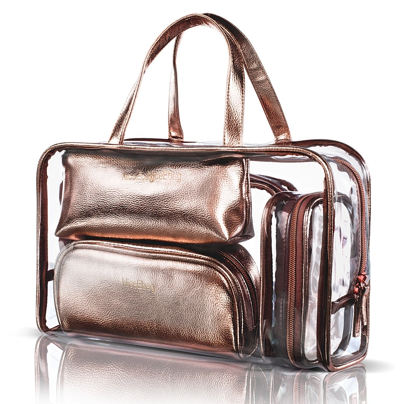 waterproof holographic 5 in 1 Portable Carry on Travel Toiletry Bag Clear PVC pouch Makeup bag cosmetic storager