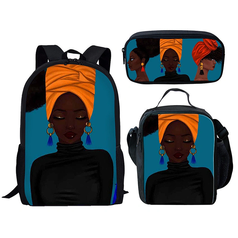 3 in 1 Backpack Sets Afro African Women Printed school backpack student Kids Student Book Pack School Bag With Pencil Box