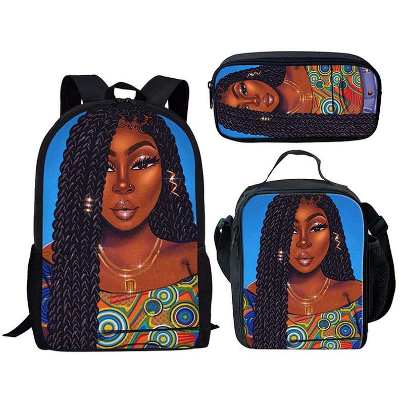 Hot Selling Africa Beauty Princess Fashionable School Bags For Girls Casual Kids School Backpack Set Exclusive Designer Bookbags