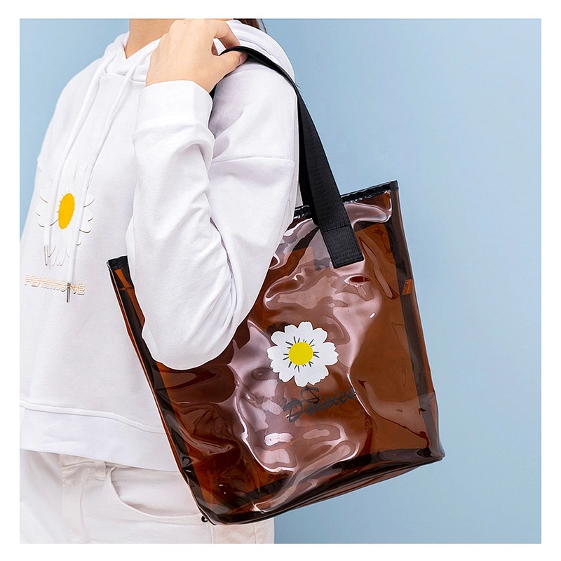 Custom Print Clear PVC Zipper Shopping Bag Large Beach Tote Bags Transparent Candy Color Jelly Women Handbag Beach bag
