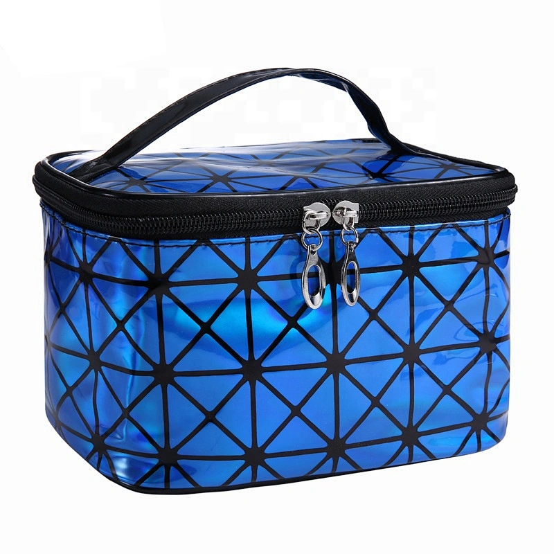Travel makeup storage Organizer holographic Pu WomenTote Cheap 3D Laser Mesh Clear Packaging  Beauty Case Makeup Cosmetic Bag