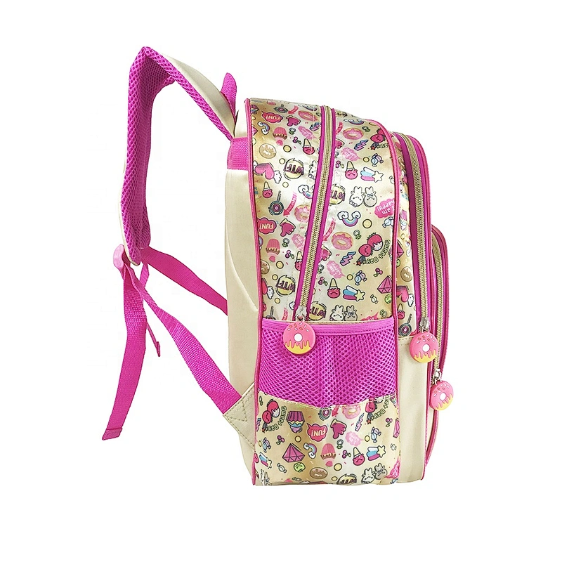 Popular factory high quality student backpack golden backpack leather children school bags for girls kids with fantasy fabric
