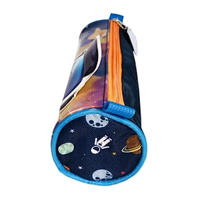 Cheap Promotional gift Custom Holographic Stationery Space Cylindrical Kids Pencil Case Pencil Bag