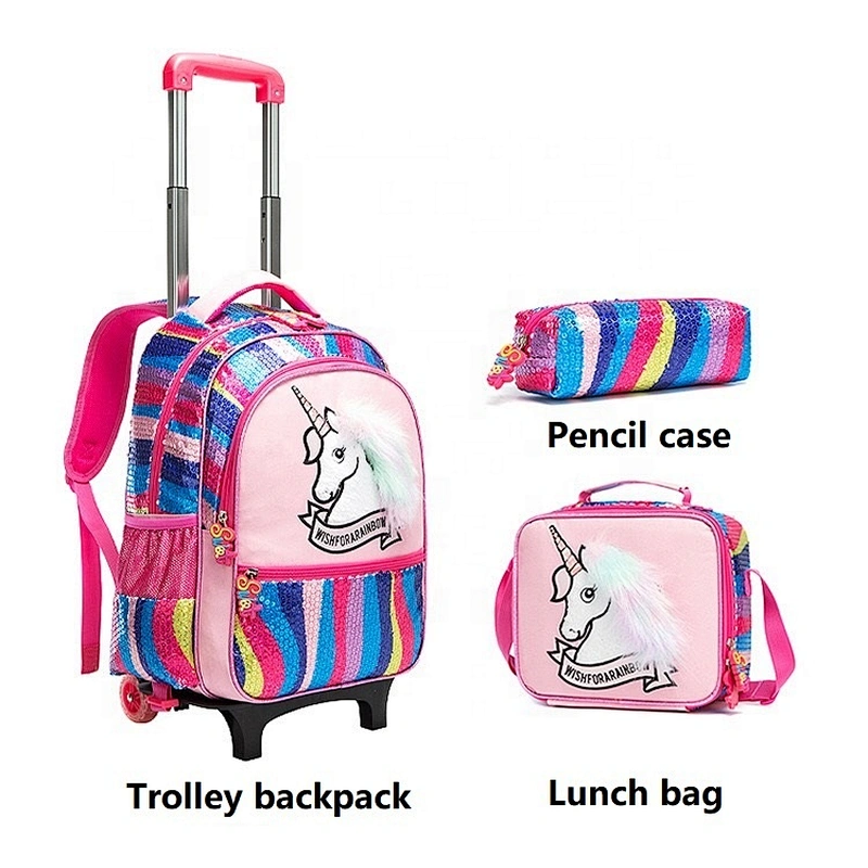 cute sequin detachable trolley backpack 3 pcs children school bags sets sac ecole licorne unicorn school trolley bag for girls