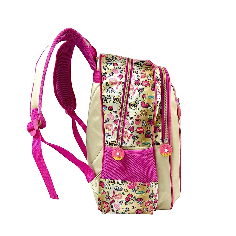 New design high quality student bag backpack golden backpack leather school bags for girls with fantasy fabric