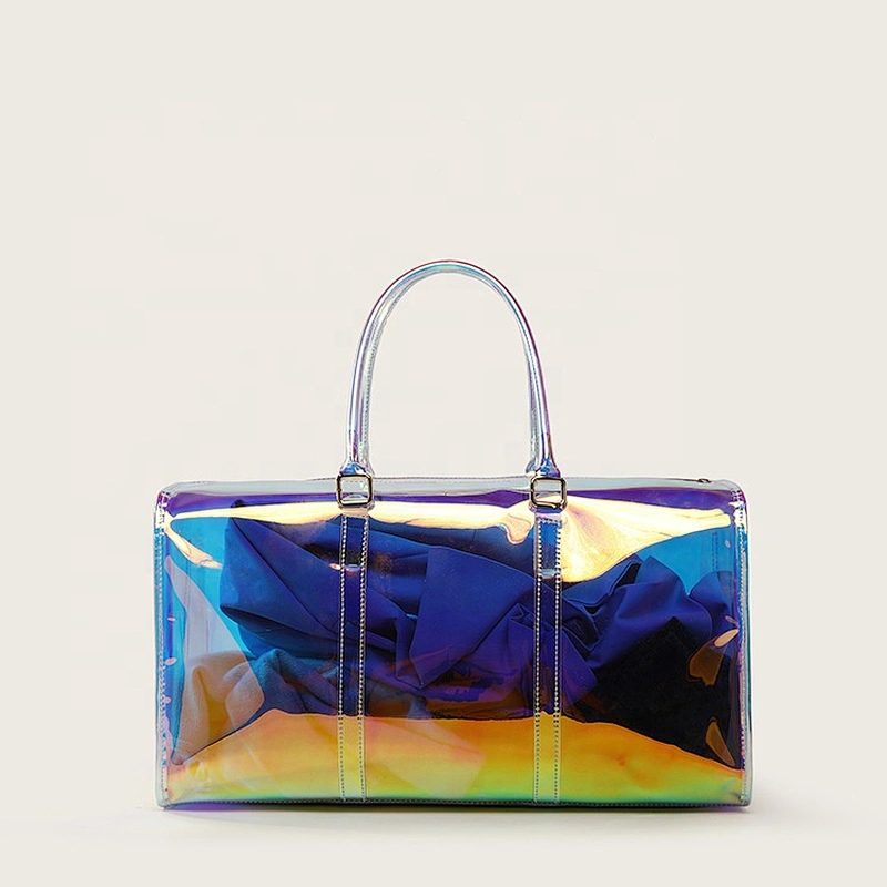 Custom clear Laser PVC / TPU duffel bag large capacity  travel weekender laser trendy sports bag portable Travel bag for unisex