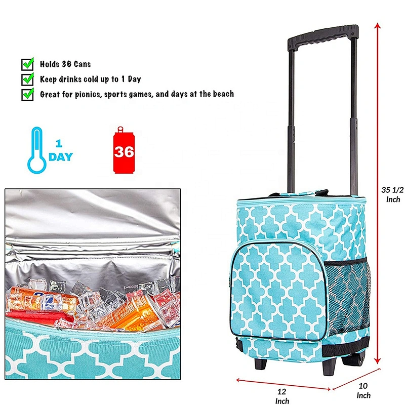Outdoor travelling large compartment custom insulated trolley picnic cooler bag with wheels