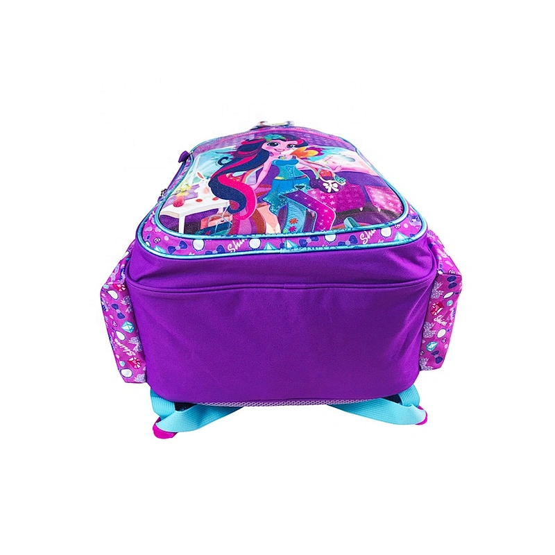 Popular factory high quality student backpack golden backpack leather children school bags for girls kids with fantasy fabric