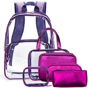Amazon European and American fashion high-quality PVC transparent 6pcs sets backpack for women girls shoulder bag