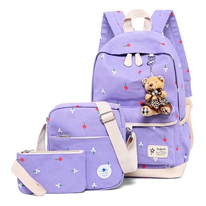 2020 Hot sale 3 Pieces set Cute cartoon Bear Student shoulders bag back to school bags polyester kids backpack set for girls
