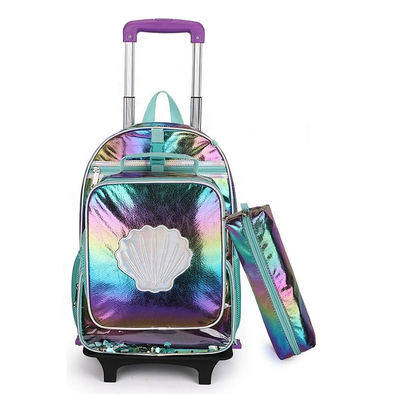 Allover printing detachable trolley school bag backpack set large capacity for overnight travel and back to school usage