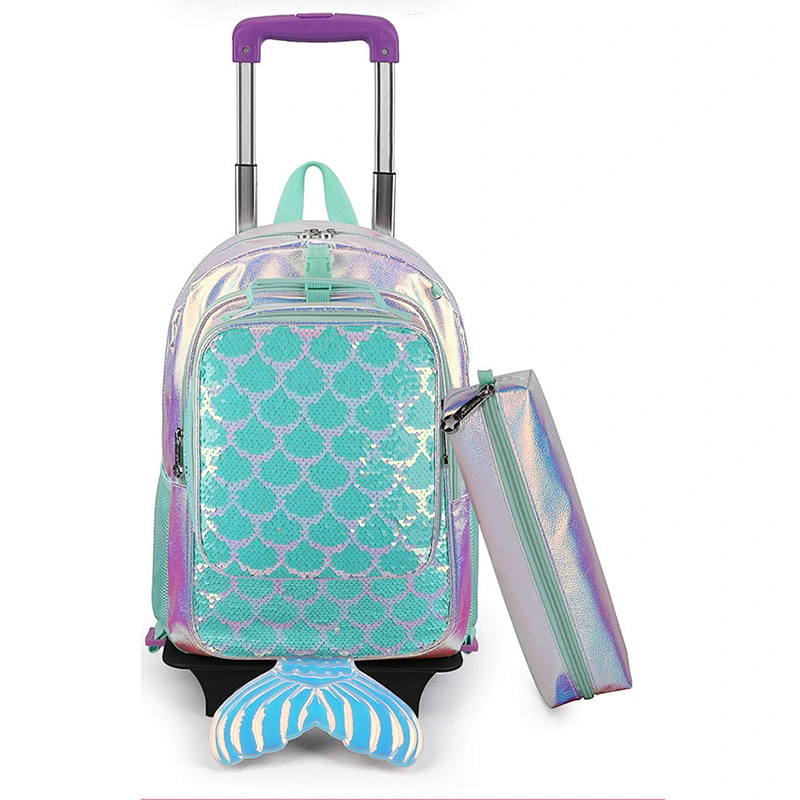 Allover printing detachable trolley school bag backpack set large capacity for overnight travel and back to school usage