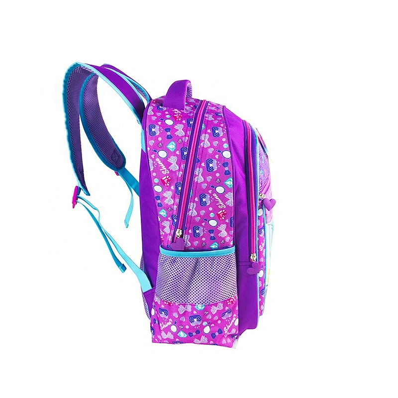 Popular factory high quality student backpack golden backpack leather children school bags for girls kids with fantasy fabric