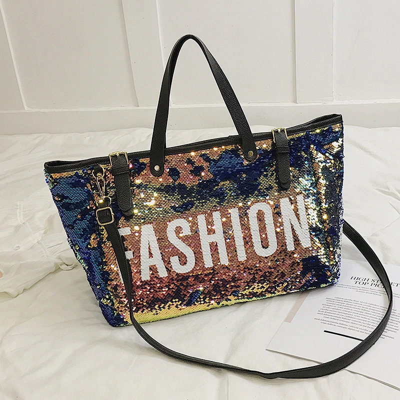 Hot selling sequin bling travel bags lady shoulder bags shining eye catching bag