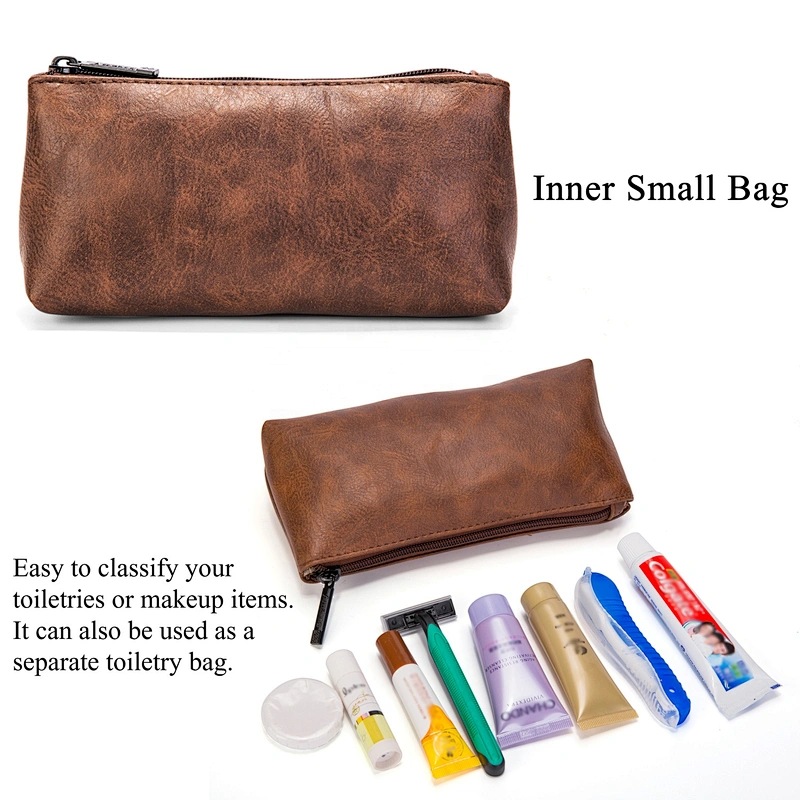 2Pcs/set PU Leather Vintage Luxury Cosmetic Bag Hanging Zipper Makeup Case Women Men Travel Toiletry Wash Makeup Bag