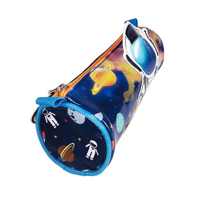 Cheap Promotional gift Custom Holographic Stationery Space Cylindrical Kids Pencil Case Pencil Bag