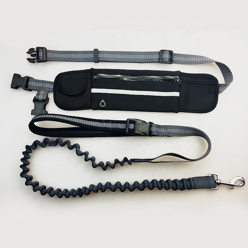 Wholesale Custom Nylon Reflective Bungee Hands Free Jogging Dog Leash With Waterproof Waist Bag
