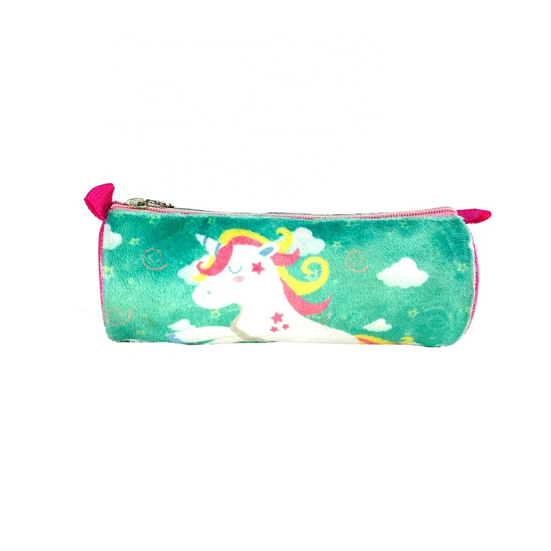 School supply stationery plush unicorn pencil case pouch bag student, made of satin + plush