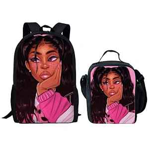 African Black Girl Africa Art Design Custom Cartoon Printed High Quality Lunch Bag Backpack For Kids Cheap School Bags set