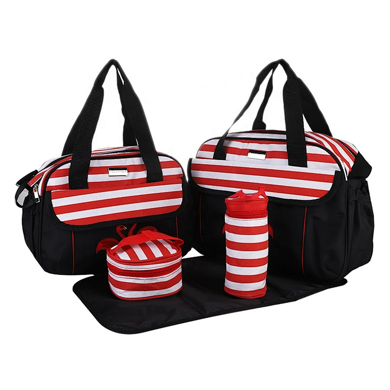 New style foreign trade fashion stripe mommy bag five-piece flower cloth waterproof multi-function large capacity