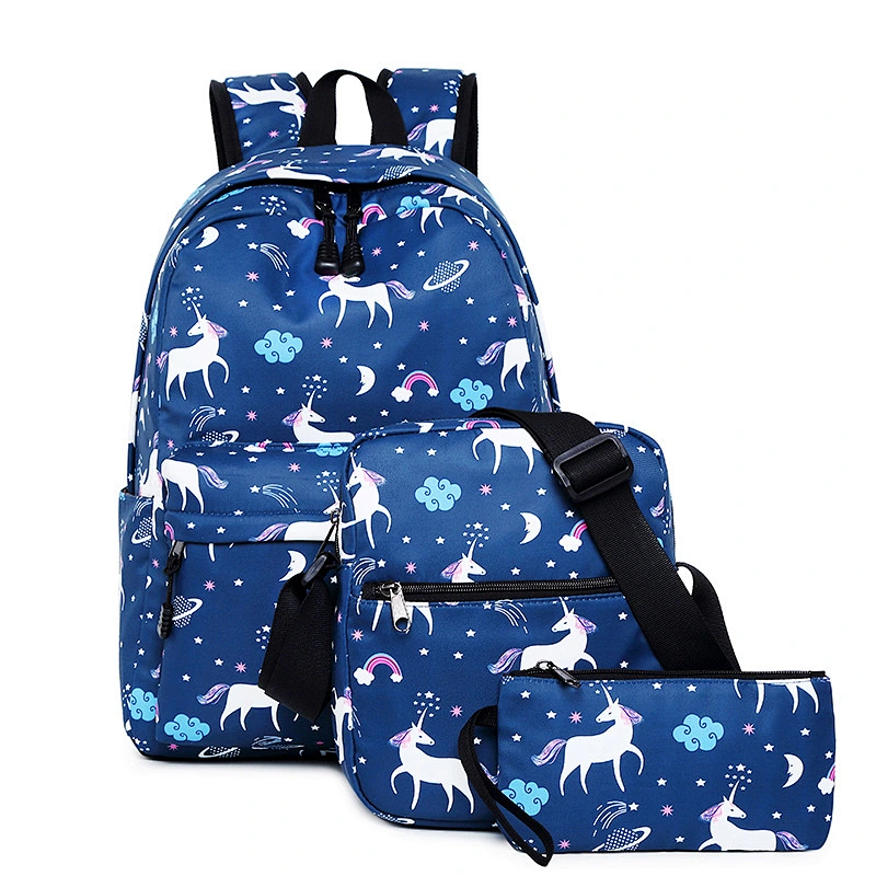 2020 Unicorn design women 3 in 1 high school bags set school backpack with lunch bag