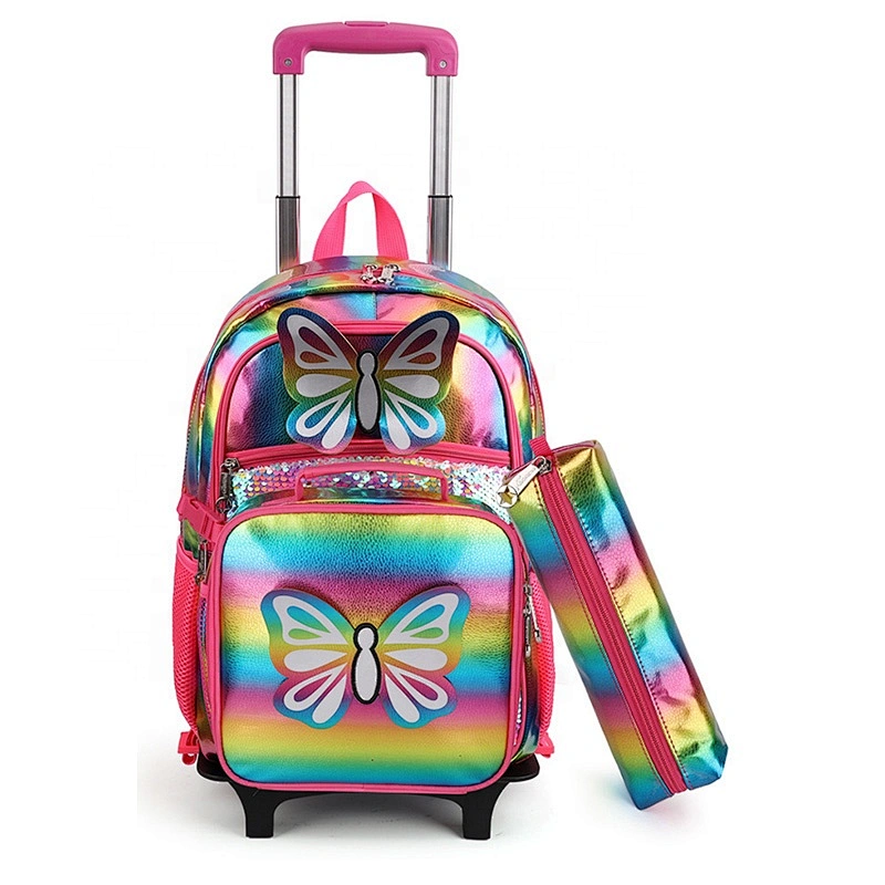 Allover printing detachable trolley school bag backpack set large capacity for overnight travel and back to school usage