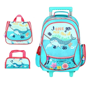 3  in 1 set Wholesale Custom School bag kids trolley luggage school trolley bag for girls and boys
