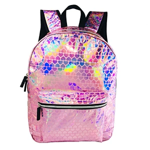 Shiny Pink Color Holographic Laser PU Leather Backpacks high class student school bags Casual Women Girls Custom Waterproof bag