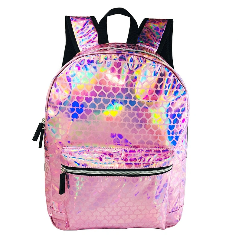Shiny Pink Color Holographic Laser PU Leather Backpacks high class student school bags Casual Women Girls Custom Waterproof bag