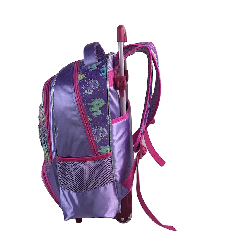Wholesale large capacity Cartoon Plush Unircon Children school trolley bag backpack girls with wheels