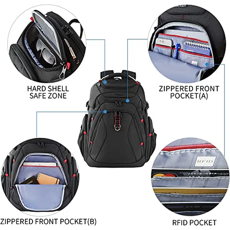 Water-Repellent Business College Daypack Stylish Big School Laptop Bag for Men/Women-Black