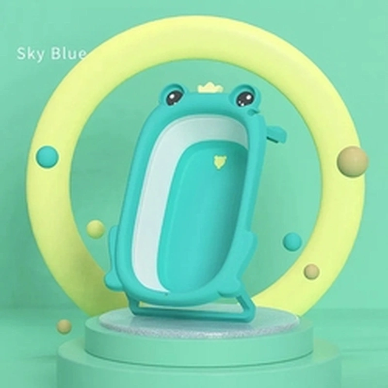 BPA Free 2023 New Model Frog Cartoon TPE Foldable Newborn Baby Toddler Bath Tub With Cushion and Thermometer