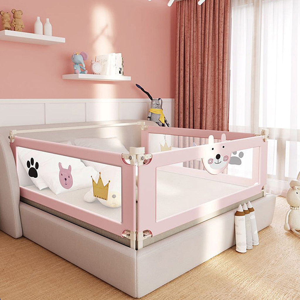 Folding Adjustable 3D Pattern Anti-falling Protector Vertical Lifting Fence 3pc Baby Safety Side Guard Bed Rail For Toddlers