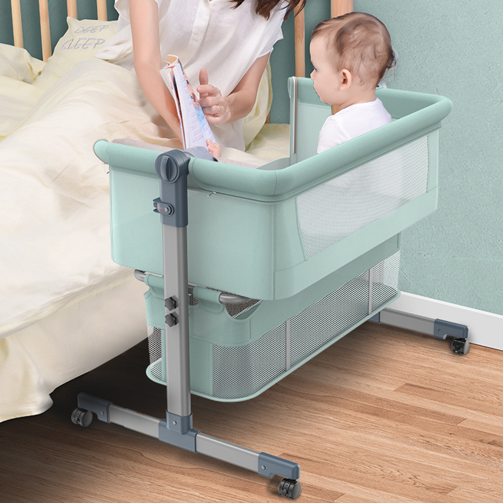 Foldable Portable Adjustable Height Kids Sleeping Bedside Sleeper Baby Bassinet With Diaper Storage Basket Bag