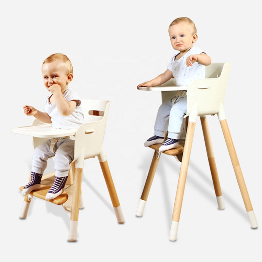 2022 Modern Plastic Baby Eating Food Sitting High Chair With Collapsible Wooden leg