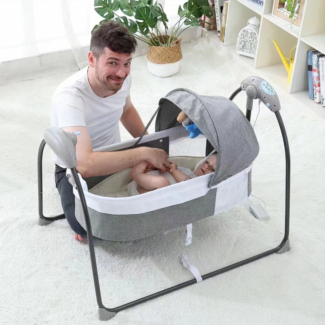 Indoor Remote Control Electric Automatic Swing Hanging Rocking Newborn Baby Cradle Bed For Infant With Breathable Mesh Cover