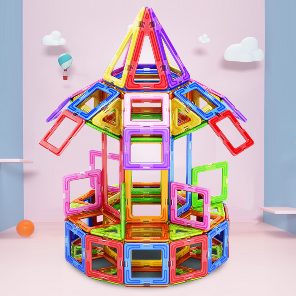 Custom Educational Toy Plastic 3d Diy Construction Blocks 180 Pcs Magnetic Building Tiles Set For Kids
