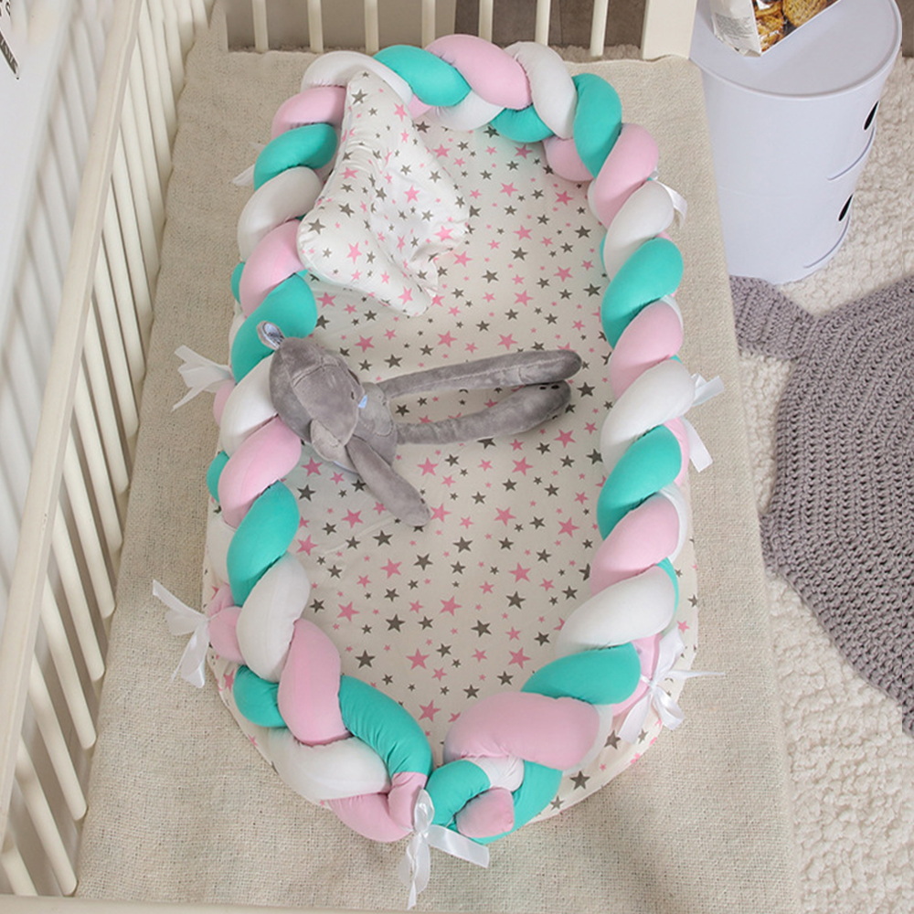 Handmade Braided Knit Detachable Bumper Soft 100% Cotton Breathable Fiberfill sleeper baby lounger nest bed for Crib Bassinet