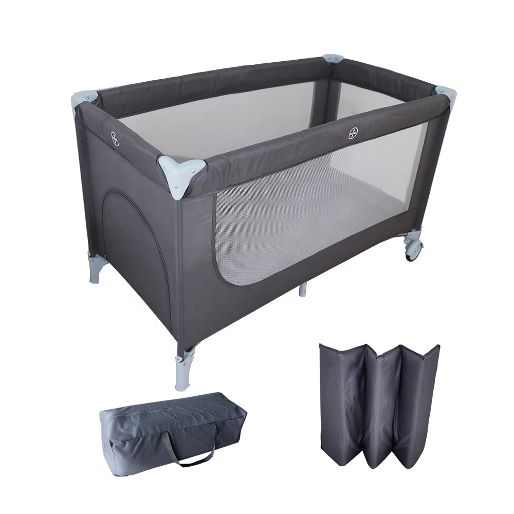 Easy Folding Portable Foldable Indoor Kids Play Yard Travel Cot Bed With Two Wheels Baby Playpen With Gate Nursery Center