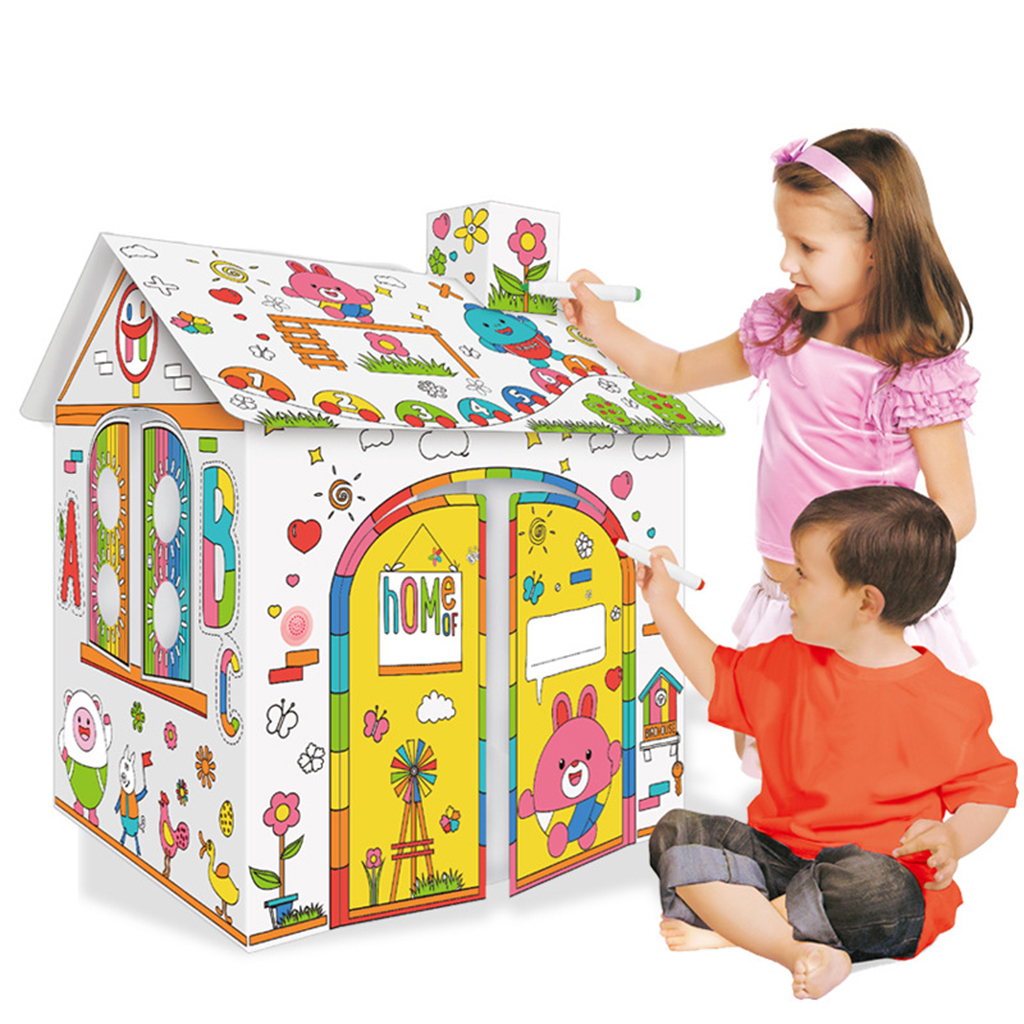 Creative Animal Pattern Submarine Shape Decorate and Personalize Painting 3D DIY Kids Cardboard House with music