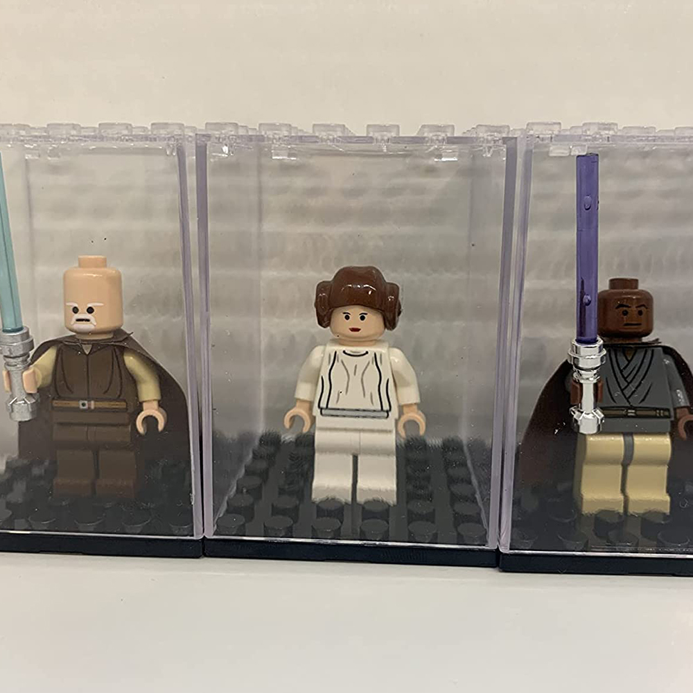 Custom Transparent Stackable Design Single Mini Block action Acrylic Figure Display Case For Building Block Toys collection