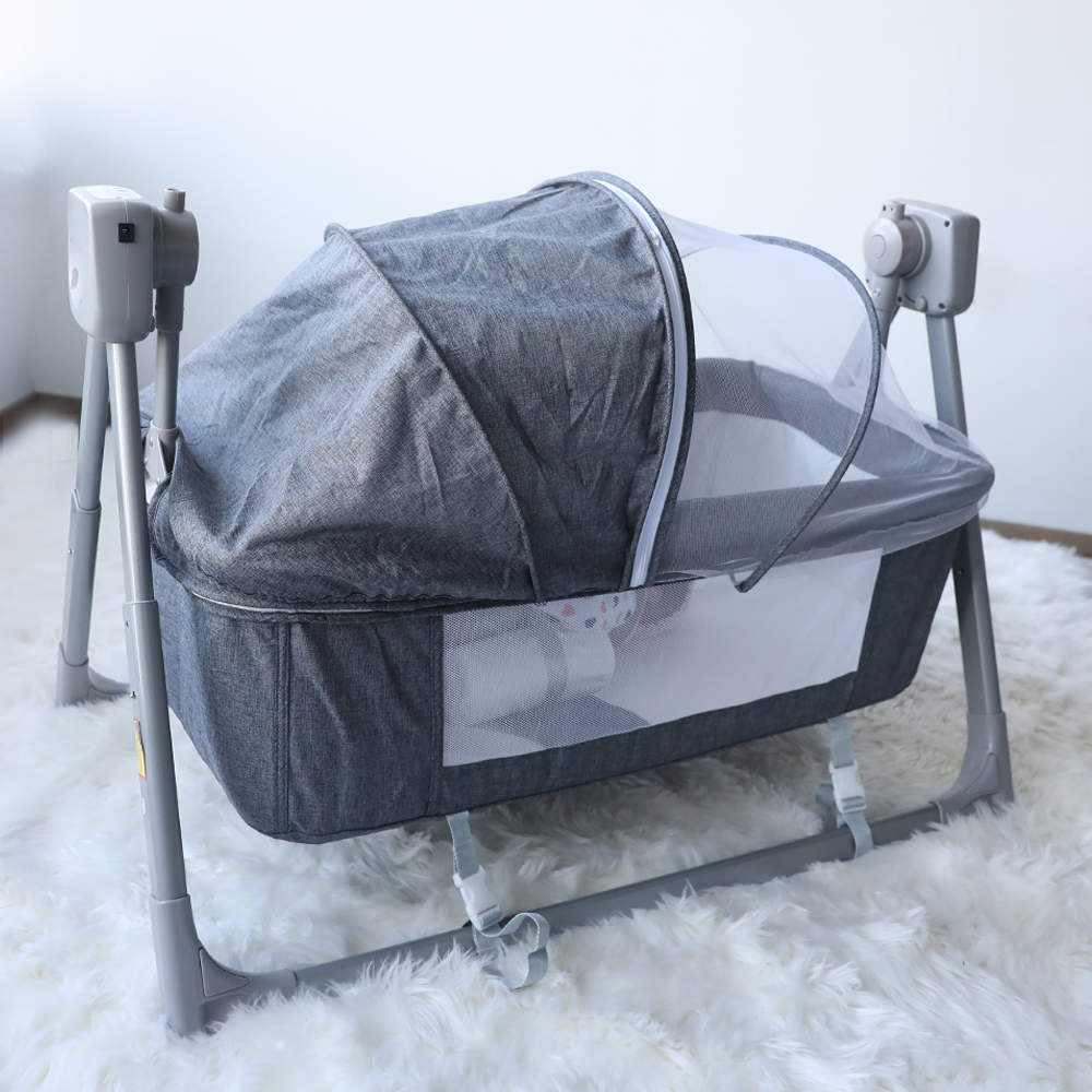 Portable Adjustable Gears Mesh Bedside Sleeper Electric Swing Baby Bassinet With Canopy Mosquito Net For Newborn Infant