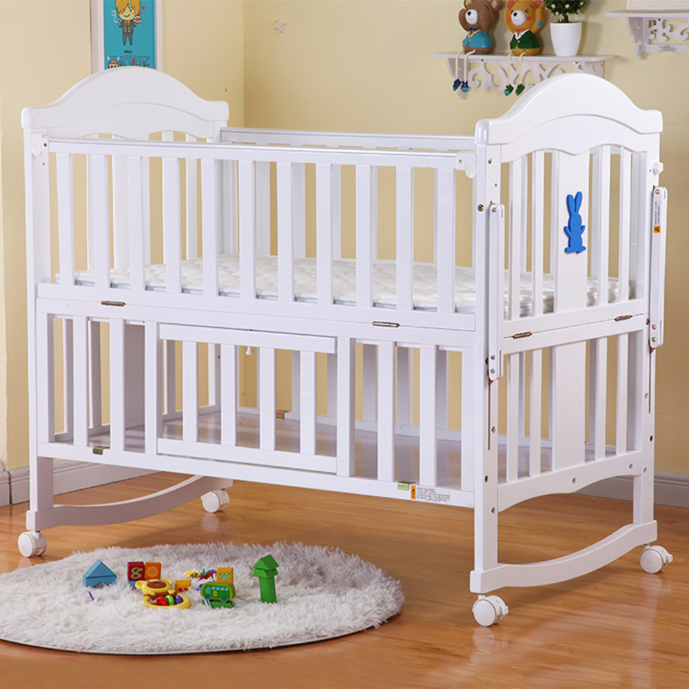 Cuna Para Bebes Multifunction Adjustable Height Wheels White Wooden New Born Sleeper Baby Cot Kids Crib Bed with Storage Wood