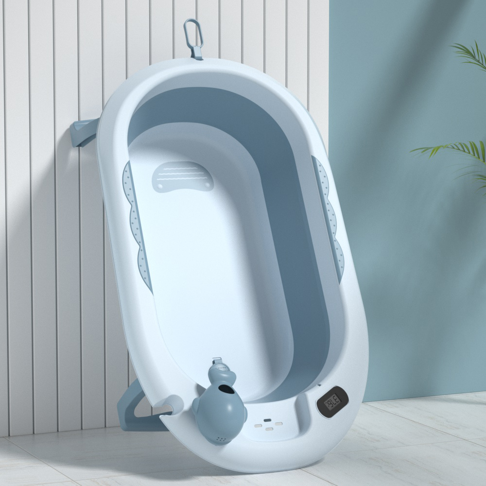 Wholesale Portable Foldable Collapsible Plastic Newborn Infant To Toddler Baby Bath Tub With Stand Temperature Sensor Shower