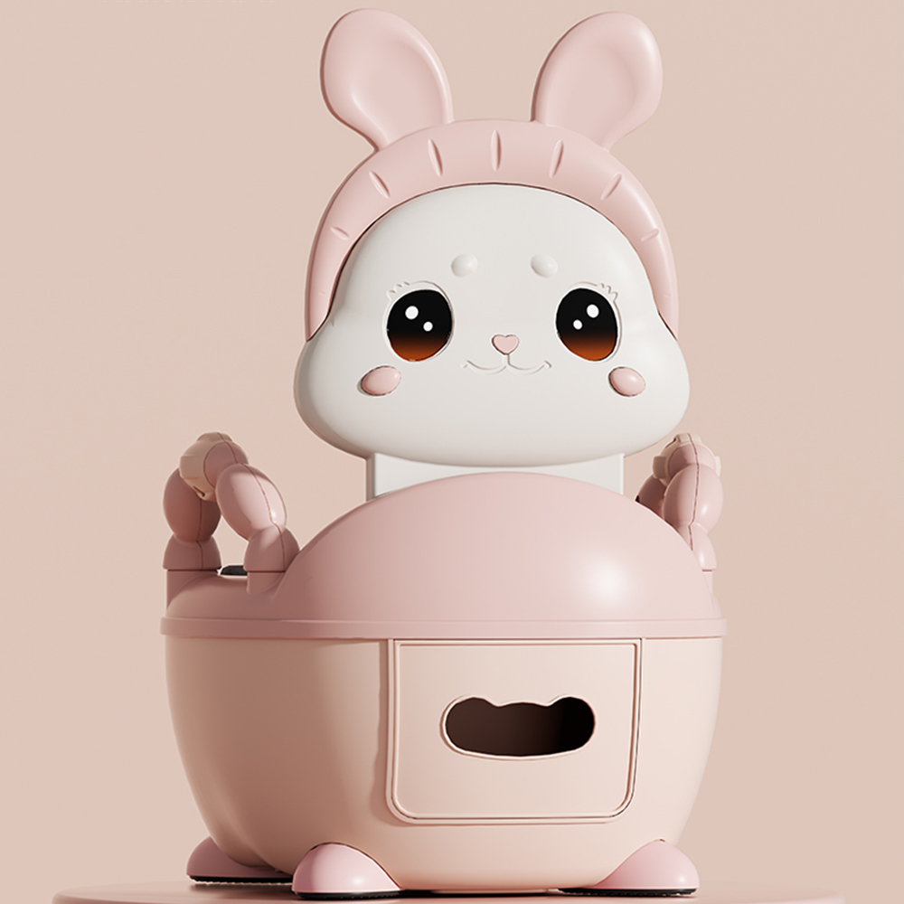 2023 Foldable Portable Plastic Rabbit Shape Splash Guard Toddler Baby Potty Training Toilet Seat Chair with Non-Slip Rubber Mat