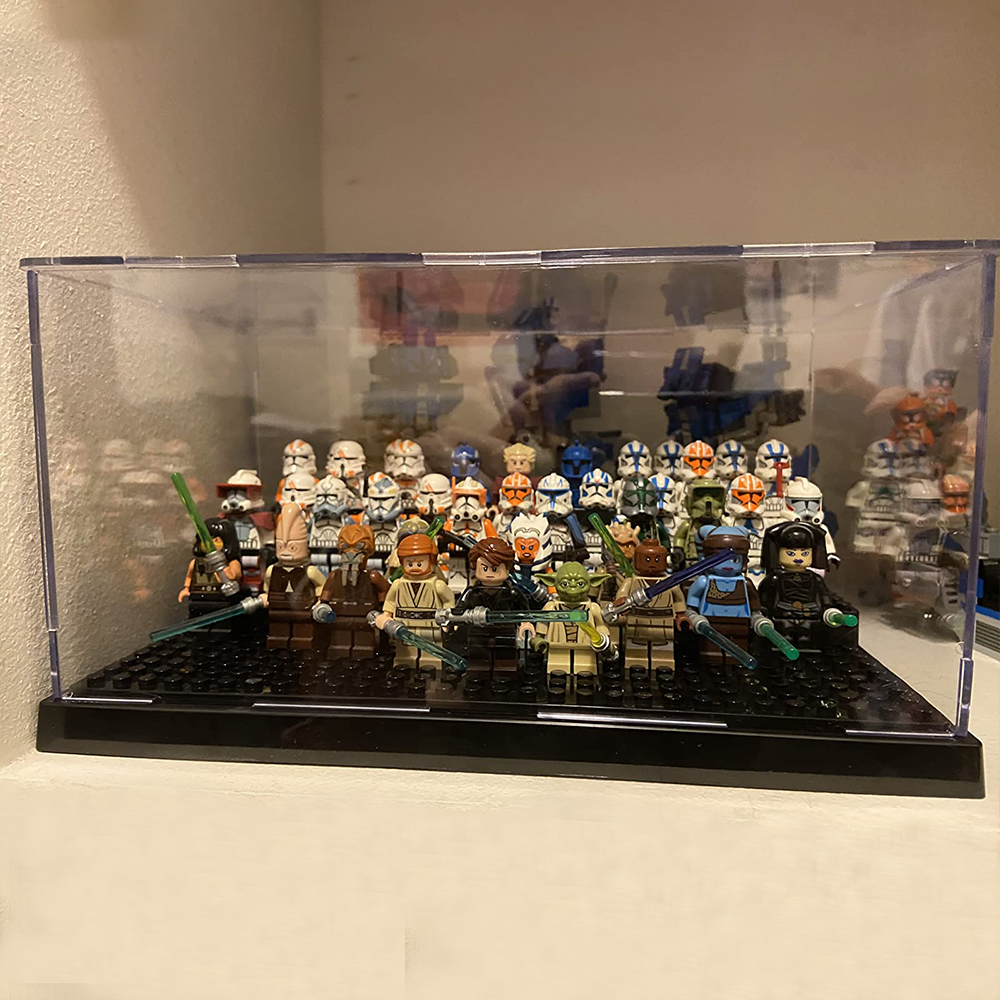 Custom Movable 3 Steps Toys Store Acrylic Display Case For Mini Action Figures Building Blocks Parts Bricks