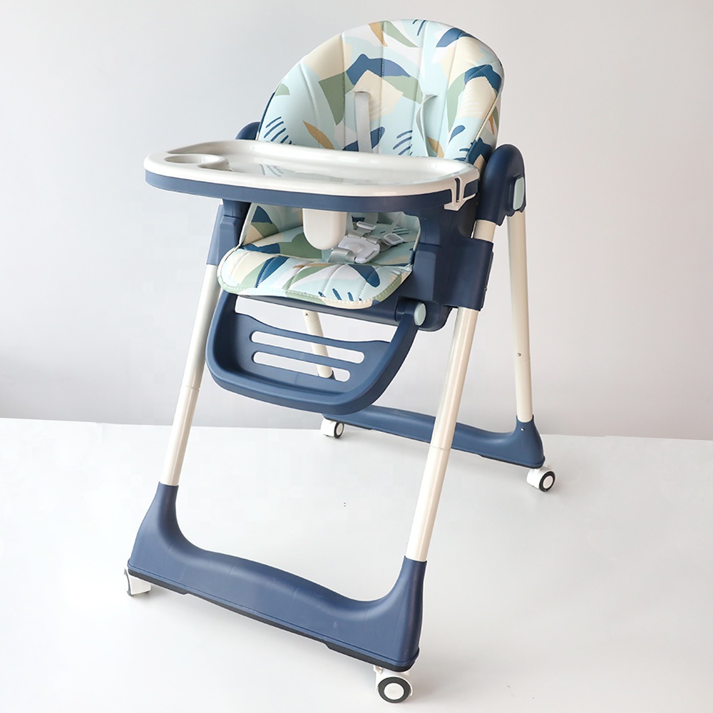 High Chair with Wheels Two-sided Cushion Multifunction Luxury Portable Adjustable Height Folding Playing Dining Eating Baby