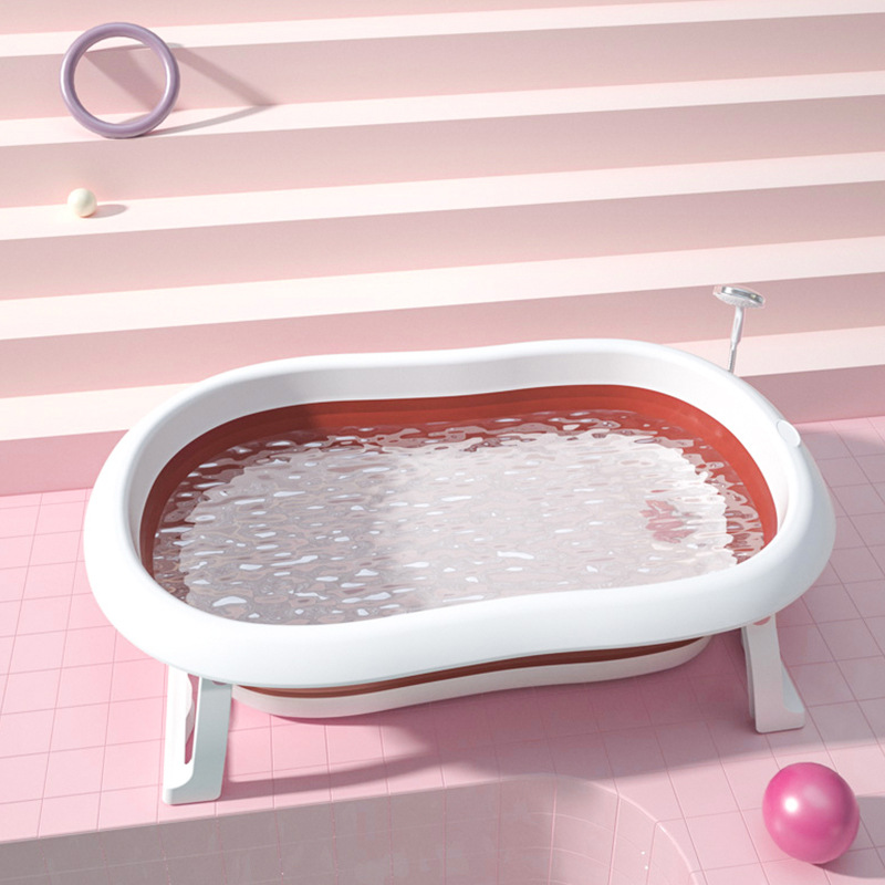 Easy Storage Portable Plastic Foldable Toddler Bath Bathtub Set For Baby With High Standing