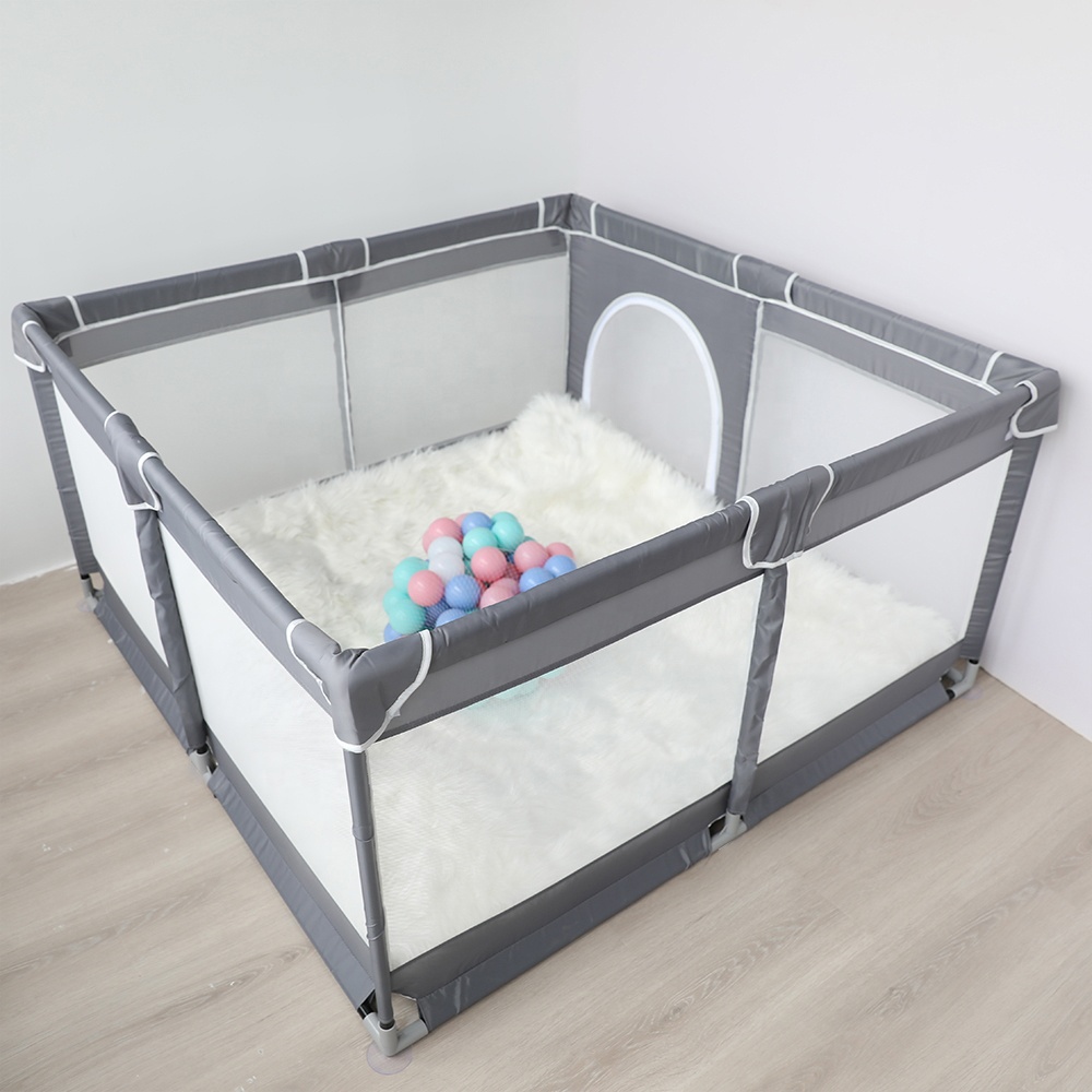 Portable Modern Indoor Outdoor Foldable 127*127cm Square Mesh Fabric Safety Plypen Baby Playards with Playmat Gate